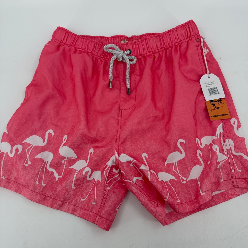 The Endless Summer Mens Flamingo Swim Trunks Coral Pink Board Shorts E30423 M